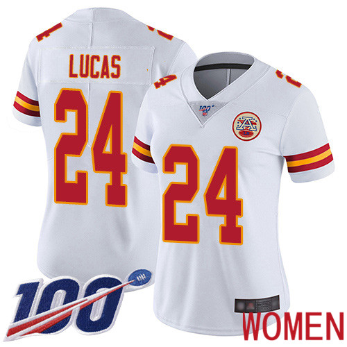 Women Kansas City Chiefs #24 Lucas Jordan White Vapor Untouchable Limited Player 100th Season Football Nike NFL Jersey